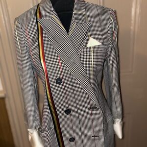 HELLESSY  Blazer Jacket Satin Lined With Pocket Square Houndstooth Stripped  8